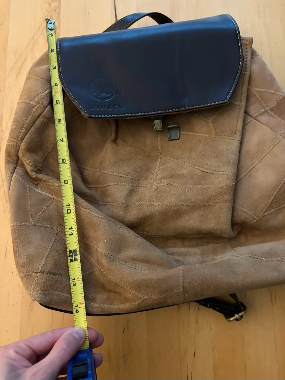 Suede and Leather Flap Backpack - Tan